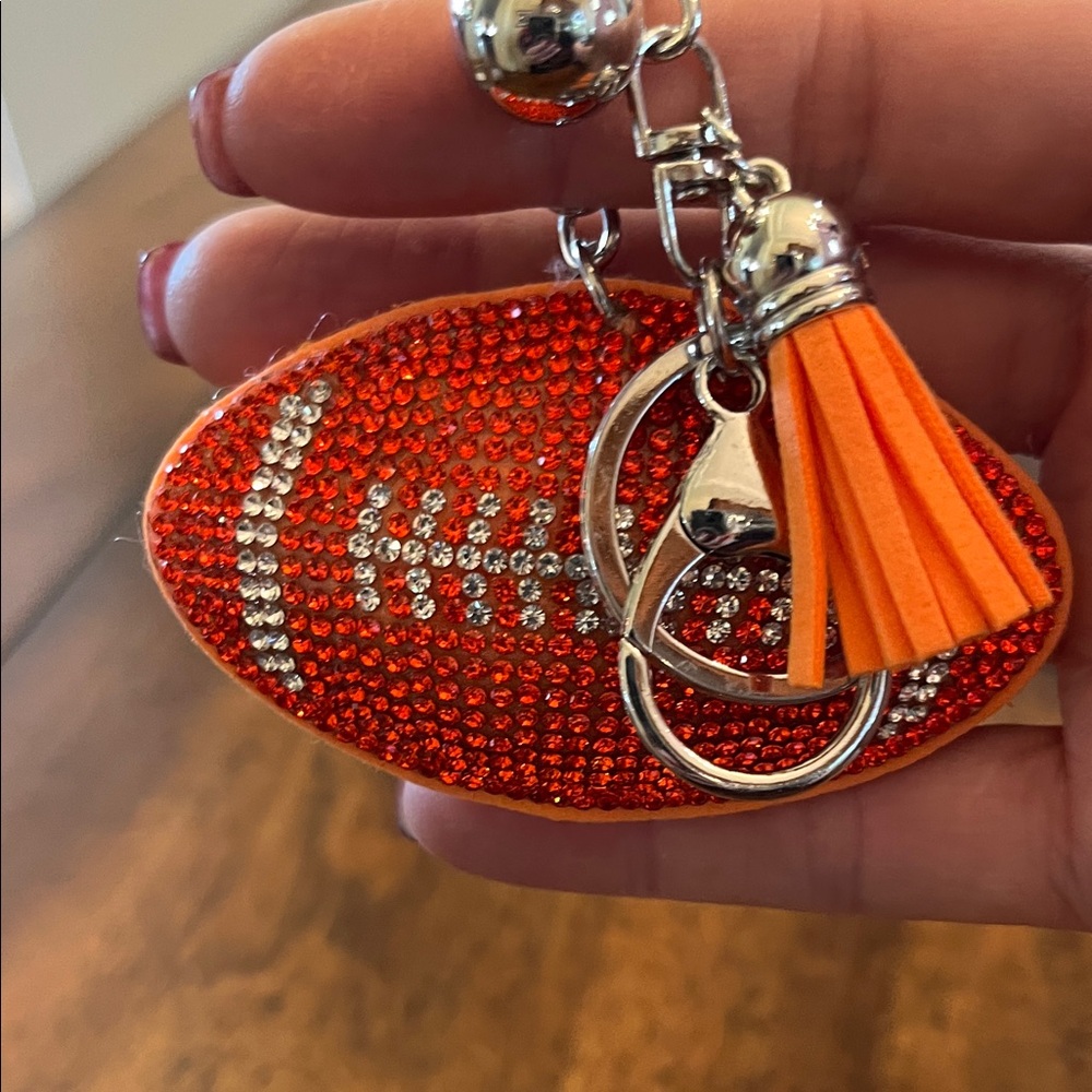 Orange Rhinestone Football Keychain - Picture 3 of 3